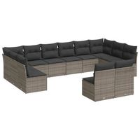 set de sofas de jardin 12 pzas con cojines ratan sintetico gris vidaxl