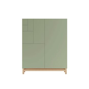 Zapatero de melamina roble claro puertas verde patas roble 112x90x27cm