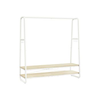 Perchero Burro Recibidor con Estantes Ganchos en Forma de S Marco de Acero, Beige Natural + Blanco Mate / 138A cm