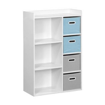 Mueble Infantil Con 4 Cestas De Terciopelo, Azul