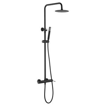 Set Ducha Monocomando Negro Opaco En Acero Y Latón Con Barra Extensible Y Rociador Anticalcáreo