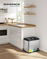 cubo triple de 24 l con pedal de acero plata y negro