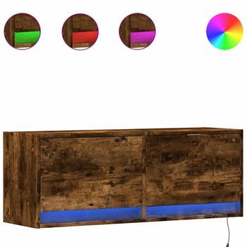 Mueble De Tv De Pared Con Luces Led Roble Ahumado 100x31x35 Cm Vidaxl