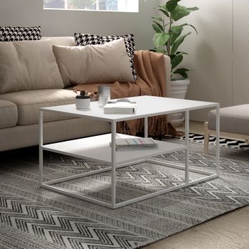 Mesa De Centro Solund Rectangular Acero 45x90x60 Cm - Blanco Mate [en.casa]