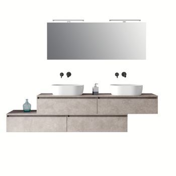 Composición Baño Astra Piedra Havana Lavabo Doble 9 Piezas En Mdf