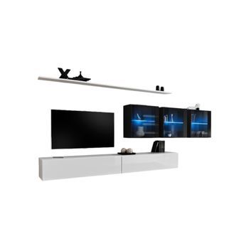 Conjunto De Muebles De Salón Mural Switch Xvii Diseño, Colores Blanco Y Negro Brillante.