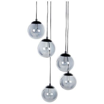 Lámpara Colgante Pantalla Redonda Vidrio Ahumado 5 Luces Metal Base Transparente Acero Negro Noel