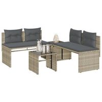 set de sofas de jardin 4 uds  conjunto mueble jardin mesa y sillas y cojines ratan sintetico gris cfw92442