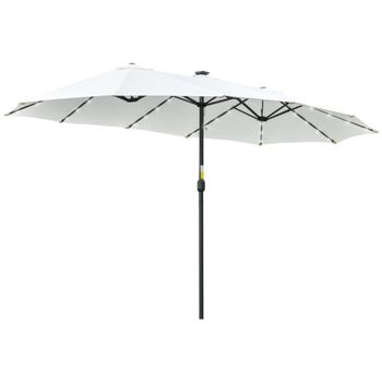 Outsunny Sombrilla Doble con 48 Luces LED 4,5x2,65 m Manivela Protección Solar para Terraza Jardín Piscina Crema