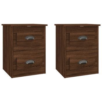 Pack 2 Uds Mesita De Noche | Mesa Auxiliar | Mesilla De Pared Marrón Rob;e 41,5x36x53cm