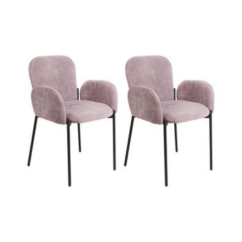 Conjunto De 2 Sillas De Comedor Retro Vintage Tejido Tapizado De Poliéster Con Reposabrazos Rosa Albee