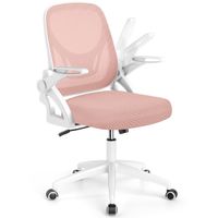 costway silla de oficina ergonomica con soporte lumbar integrado reposabrazos abatibles ruedas universales altura ajustable sillon de estudio rosa