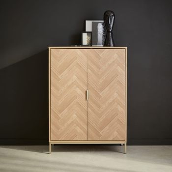 Cómoda con efecto madera y espiga de 2 puertas, 80cm, natural