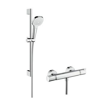 Set De Ducha Visto Hansgrohe Croma Select E Vario Con Termostato Ecostat Comfort Combi, Barra De Ducha 65 Cm, 27081400