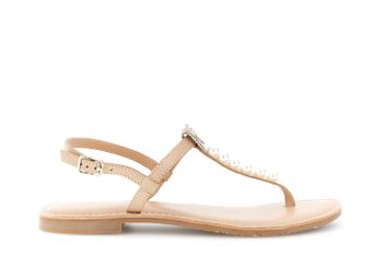 chanclas planas de piel con hebilla joya nude