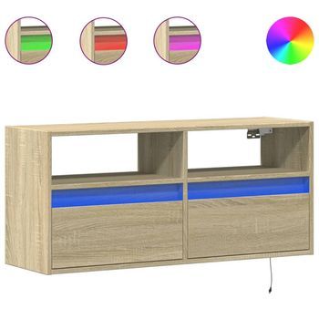 Mueble De Tv De Pared Con Luces Led Roble Sonoma 100x31x45 Cm Vidaxl