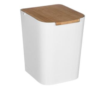 Wellhome - papelera de baño con tapa de bambú 'baltik' 5l color blanco