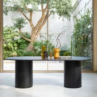 mesa de comedor de madera de hevea y chapado de roble 8 plazas negro