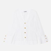 ganni organic cotton-poplin v-neck shirt - 42