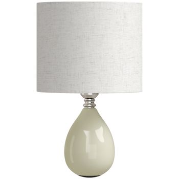 HOMCOM Lámpara de Mesa Vintage Lámpara de Mesita de Noche con Base de Cerámica Pantalla de Lino Interruptor Basculante Crema