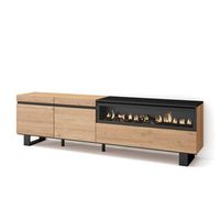 mueble tv television muebles de salon almacenaje 200x57x35cm para tv hasta 80 chimenea electrica diseno industrial estilo moderno roble y negro