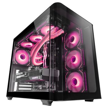 Mars Gaming MC-FUSION, Caja Gaming ATX, Ventana Lateral Completa y Frontal Curvo Cristal Templado Continuo, Semitorre PC Doble Cámara, Soporte Refrigeración Líquida, Espacio Interno Optimizado, Caja