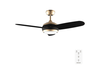 Ventilador de techo - Cecotec EnergySilence Aero 4265 GoldBlack, Luz LED, Mando a distancia, Temporizador 8 h, 3 velocidades, aspas 3, Oro/Negro