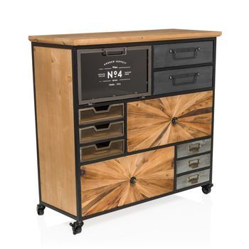 Cómoda Continento Xl 88,5x36x84,5 Cm 10 Cajones 1 Puerta Abeto Macizo Hjh Living