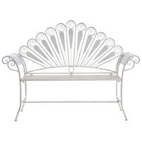 banco de jardin vintage de metal y hierro con 2 plazas con reposabrazos efecto desgastado blanco crema pavia