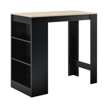 [en.casa]® Mesa De Bar De Bistro Elegante - 110 X 50 X 103 Cm - Mesa Alta Cocina - Barra Integrada Para Bebidas - 3 Estantes - Negro Y Efecto Roble