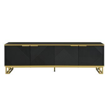 Mueble De Tv Negro Geométrico Dorado Mdf Hierro Urban Meuble 160x37,5x48 Cm - Negro/dorado