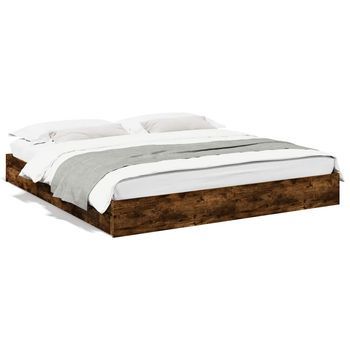 Cama Matrimonial | Cama Para Adulto | Cama Con Cajones Madera De Ingeniería Roble Ahumado 180x200 Cm