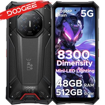 Teléfono Resistente DOOGEE S300 Pro 5G, Pantalla de 6.78 Pulgadas y 120 Hz, Procesador Dimensity 8300, Cámara de 200 MP, Batería de 11000 mAh, 48 GB (16+32 GB), 512 GB, Android 16, NFC, Compatible con