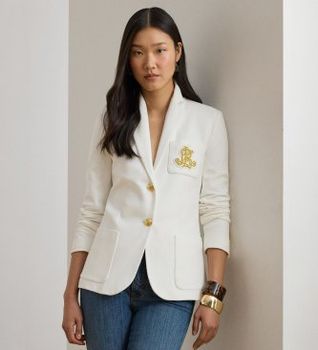 Lauren Ralph Lauren para mujer. 200797305001 Blazer de Jacquard con metales blanco (XXL), Casual, Algodón