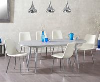olivia extending light grey high gloss dining table with helsinki faux leather chairs - grey 4 chairs