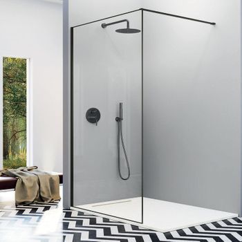 Panel Fijo De Ducha Fresh Arena Negro Mate  90 Cm Barra Simple