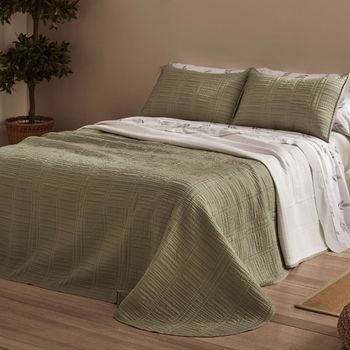 Colcha Verano Jacquard Reversible Diseño Rayas Trigo 90 X 190/200 Cm - Salvia - Burrito Blanco