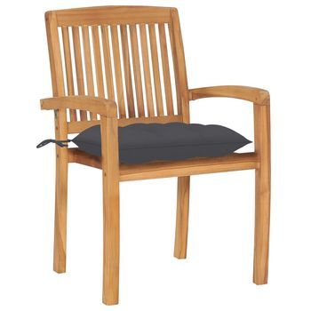 Pack 2 Uds Sillas De Jardín | Silla De Exterior | Sillón Madera De Teca Y Cojines Gris Antracita