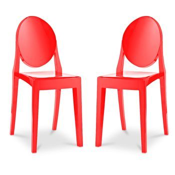 Pack De 2 Sillas De Comedor Transparentes - Victoria Queen Rojo