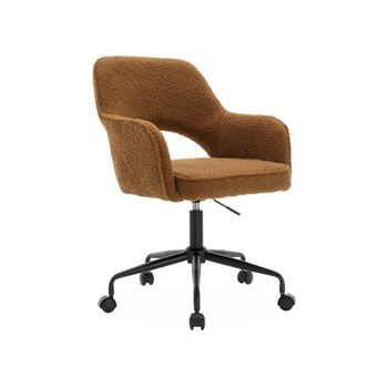Silla De Oficina Con Ruedas En Borreguito Y Base Negra, Ocre