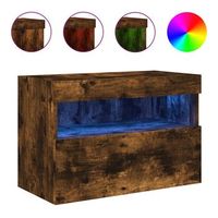 mueble tv de pared  mueble de salon  armario tv con luces led roble ahumado 60x30x40 cm