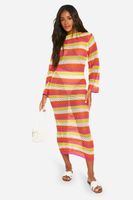 vestido maxi de punto y croche con rayas y escote en u pink