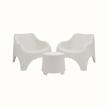 Conjunto De Jardín 2 Sillones + Mesa Auxiliar De Polipropileno Cloud - Ipae Progarden. Blanco