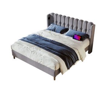 Cama juvenil,cama doble de lino 160x200cm con puerto usb y tipo c,gris