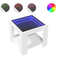 mesa de centro de salon de diseno moderno con led 53 x 53 x 45 cm madera de ingenieria blanca dec037386