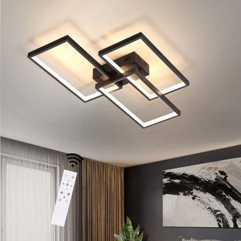 Nettlife Lámpara De Techo Led 63w Regulable Con Mando A Distancia Diseño Moderno En Metal Negro Para Dormitorio Comedor Salón Oficina