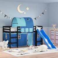 cama individual  cama infantil  cama alta para ninos con tunel madera pino azul 90x190 cm cfw57991