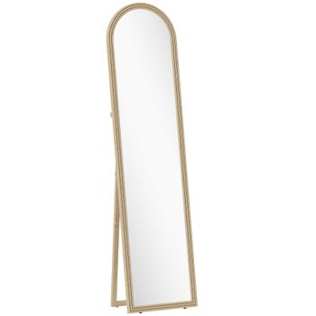 HOMCOM Espejo de Pie Cuerpo Entero con Marco Efecto Piedra Espejo de Pared con 2 Formas de Uso Rectangular 40x3,7x160 cm Beige