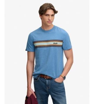 Superdry para hombre. M1012441A Camiseta Outdoor Stripe Logo azul (M), Casual, Algodón, Manga corta