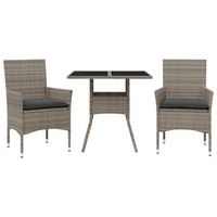 set comedor jardin 3 uds  mueble jardin mesa y sillas y cojines ratan sintetico vidrio gris
